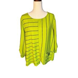 Ali Miles Tunic Top Women PXL Lime Green Front Patch Pocket Artsy Lagenlook